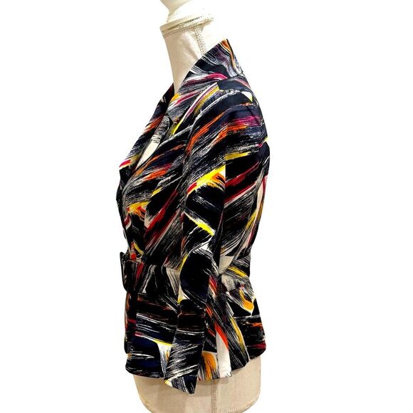 NWOT Adrienne Vittadini Brushstroke Print Belted Blazer. Size 8 Petite - Picture 5 of 10